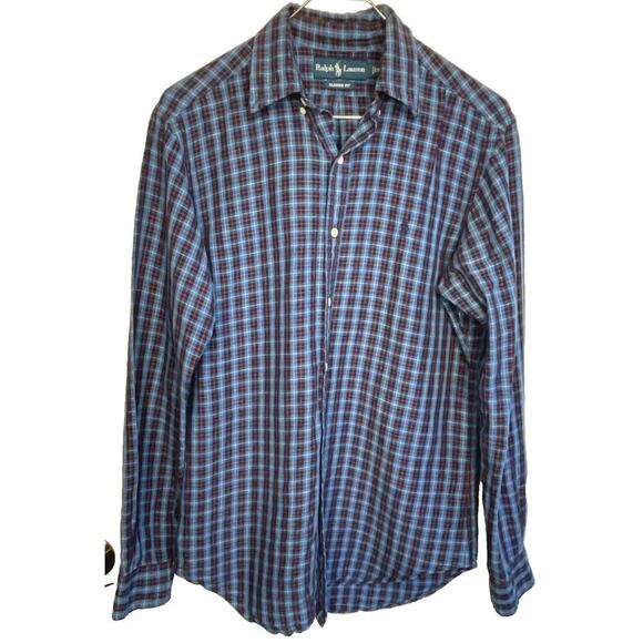 Ralph Lauren Classic Fit Plaid Button Down Shirt Men’s S Linen Blend Preppy - Picture 1 of 12